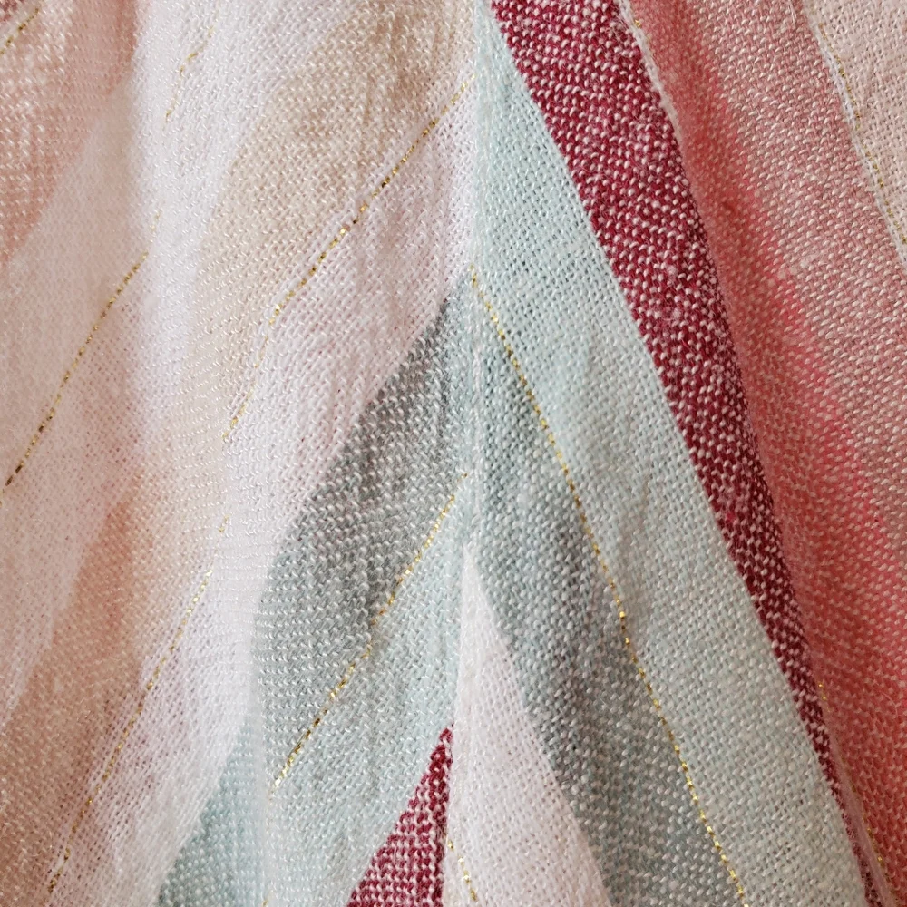 NWOT Elan Striped Surplice Faux Wrap Roll Sleeve Blouse - Picture 6 of 10